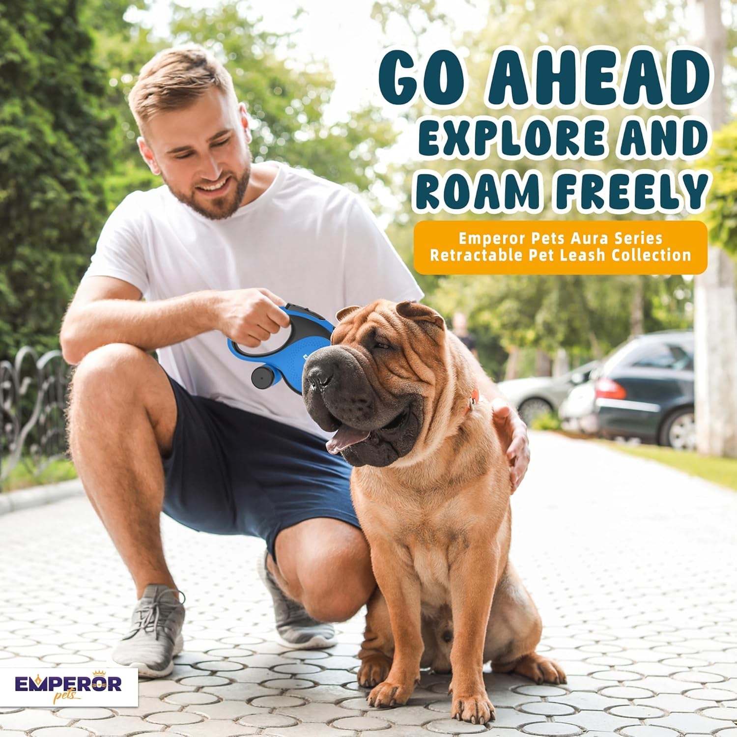 26 Ft Retractable Dog Leash Blue - Heavy Duty Retractable Pet Leash with Anti-Slip Grip for Medium to Large Dogs up to 110 Lbs -Aura BL26