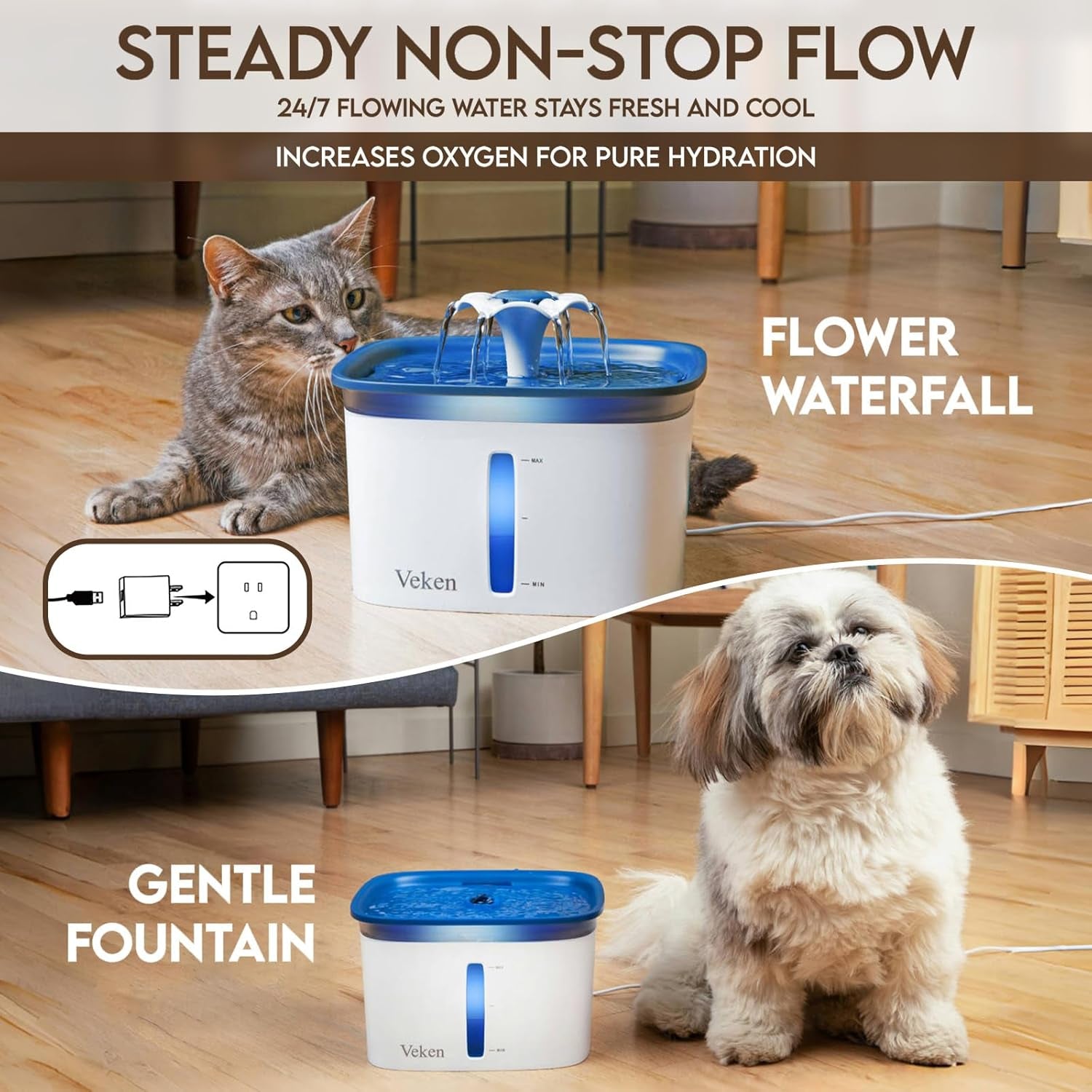 Innovation Award Winner 95Oz/2.8L Pet Fountain, Automatic Cat Water Fountain Dog Water Dispenser with Replacement Filters for Cats, Dogs, Multiple Pets (Blue, Plastic)