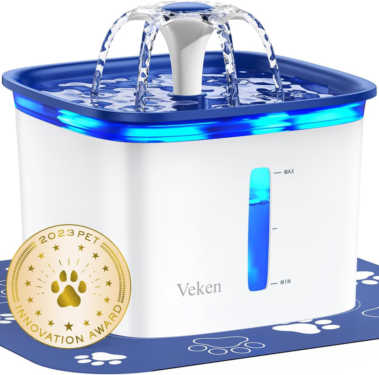 Innovation Award Winner 95Oz/2.8L Pet Fountain, Automatic Cat Water Fountain Dog Water Dispenser with Replacement Filters for Cats, Dogs, Multiple Pets (Blue, Plastic)