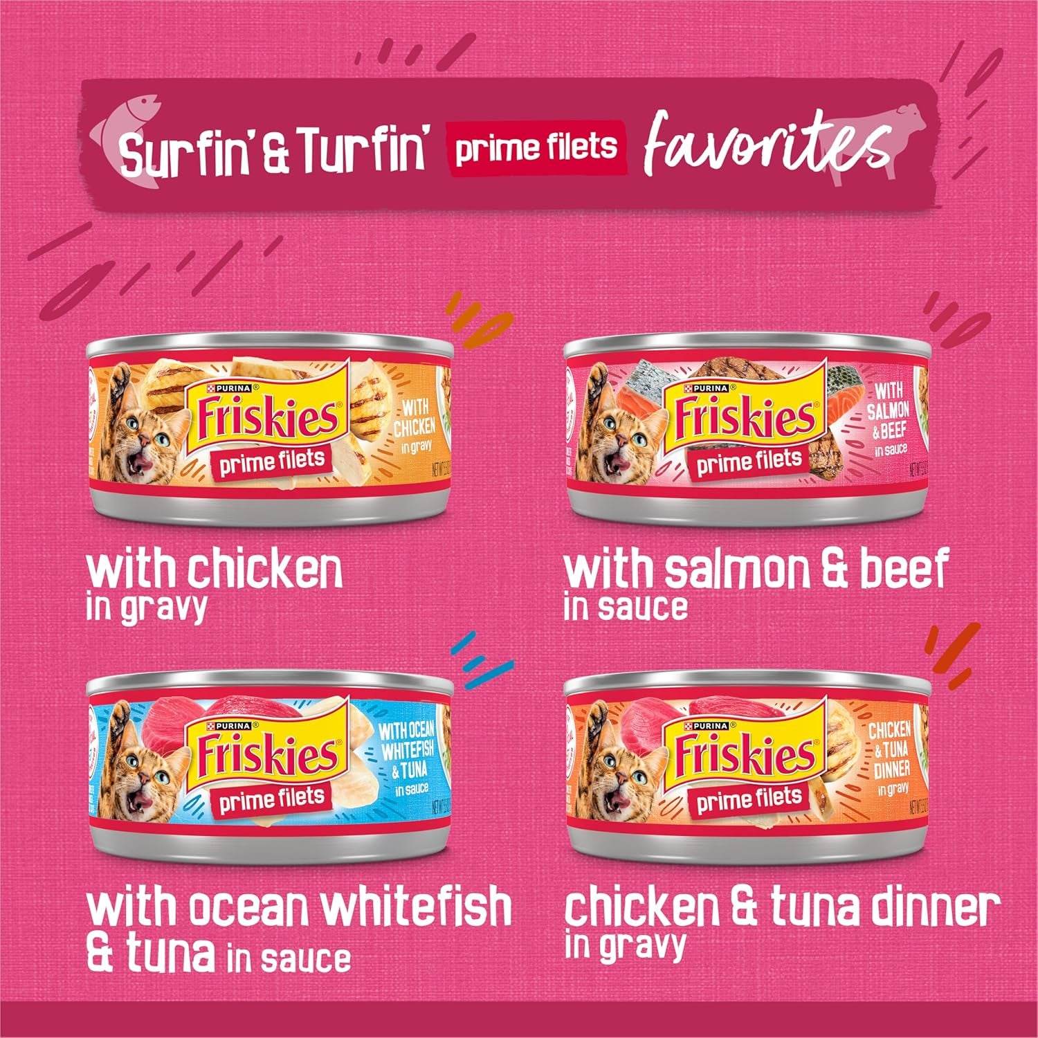 Purina  Gravy Wet Cat Food Variety Pack, Surfin’ and Turfin’ Prime Filets Favorites - (Pack of 40) 5.5 Oz. Cans