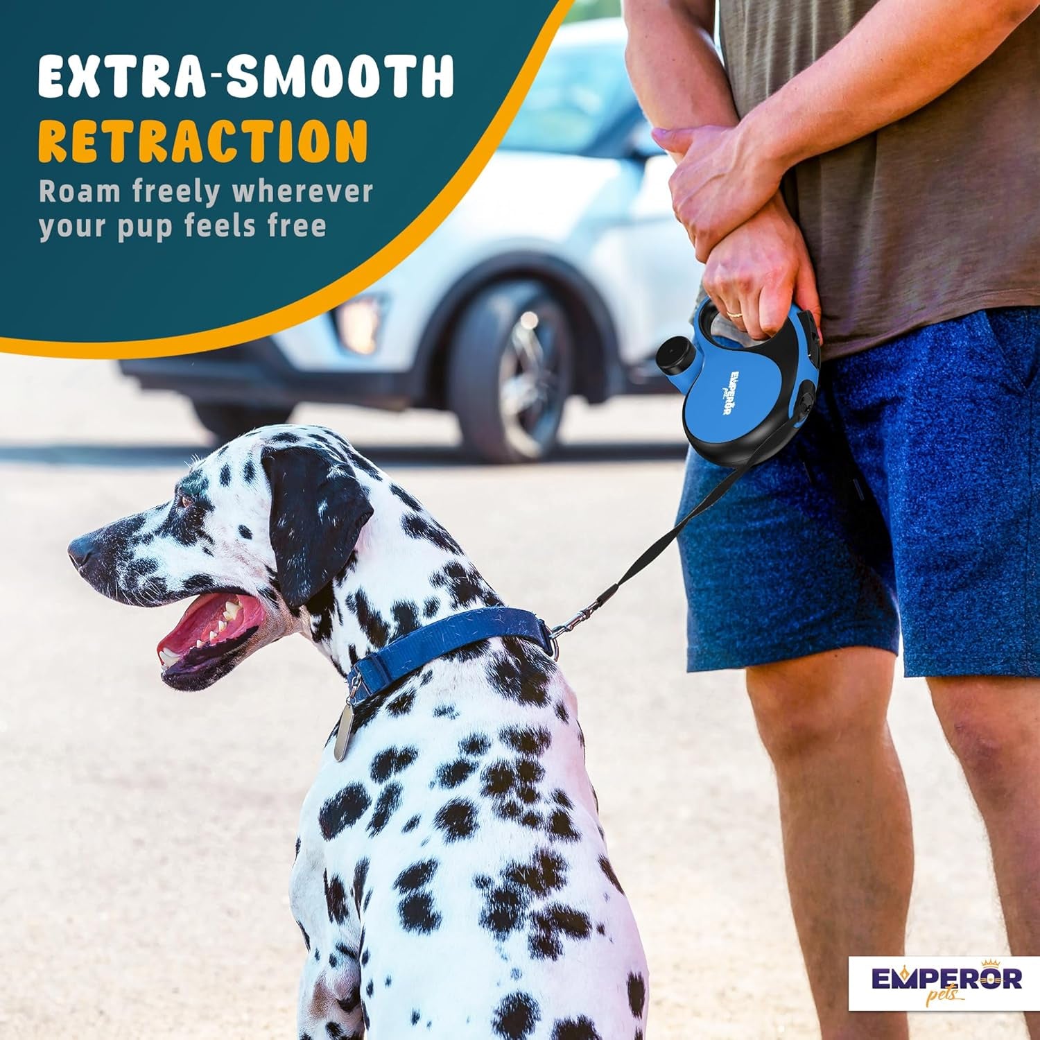 26 Ft Retractable Dog Leash Blue - Heavy Duty Retractable Pet Leash with Anti-Slip Grip for Medium to Large Dogs up to 110 Lbs -Aura BL26