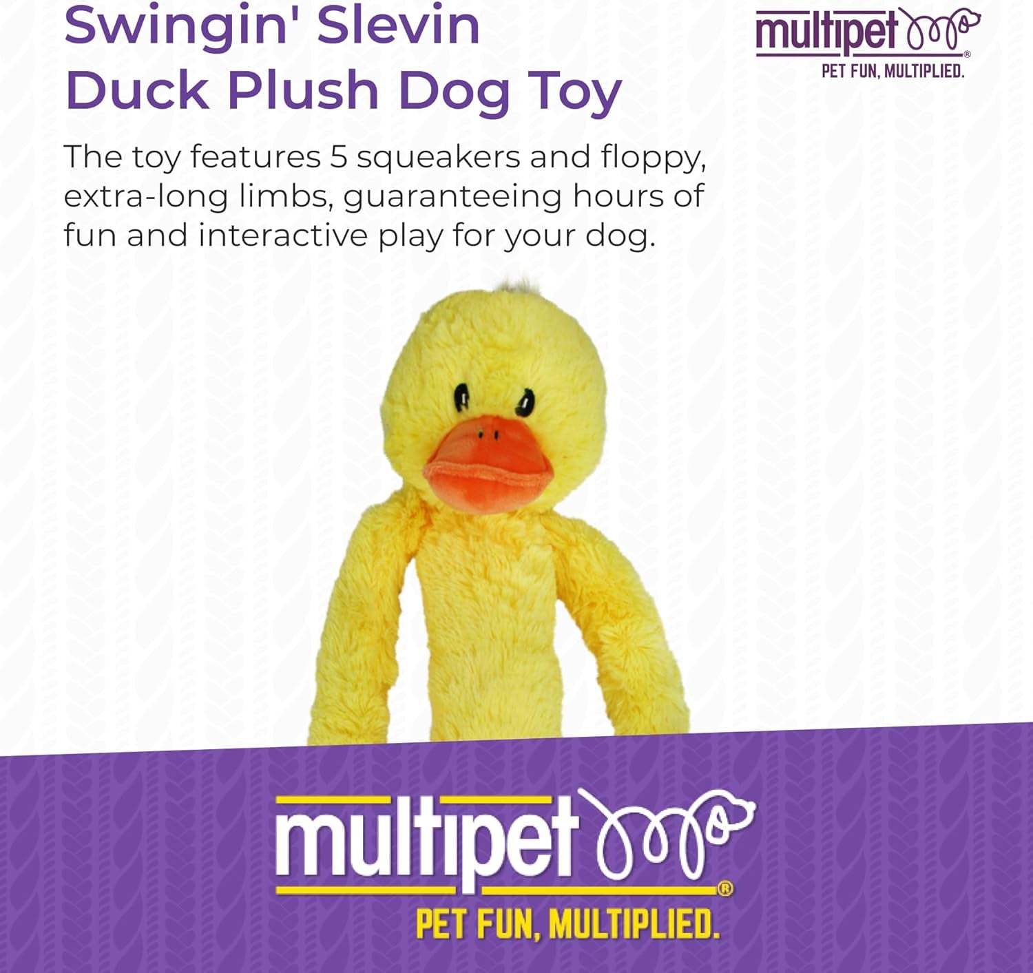 Swingin' Slevin Duck Dog Plush Toy - Squeaky Dog Toy for All Dogs - Extra Soft Plush Dog Toy - Stuffed Animal Dog Toy for Cuddling & Playing - Cute Dog Pet Toy (27”, Yellow, 5 Squeakers)