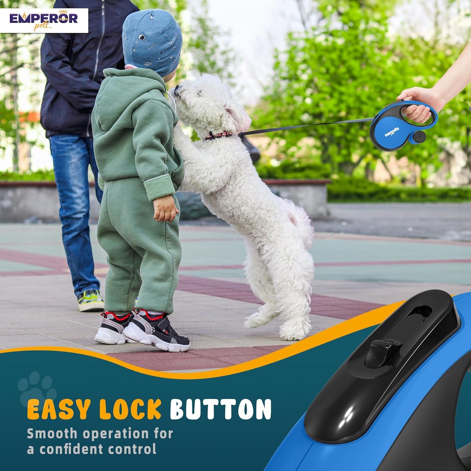 26 Ft Retractable Dog Leash Blue - Heavy Duty Retractable Pet Leash with Anti-Slip Grip for Medium to Large Dogs up to 110 Lbs -Aura BL26