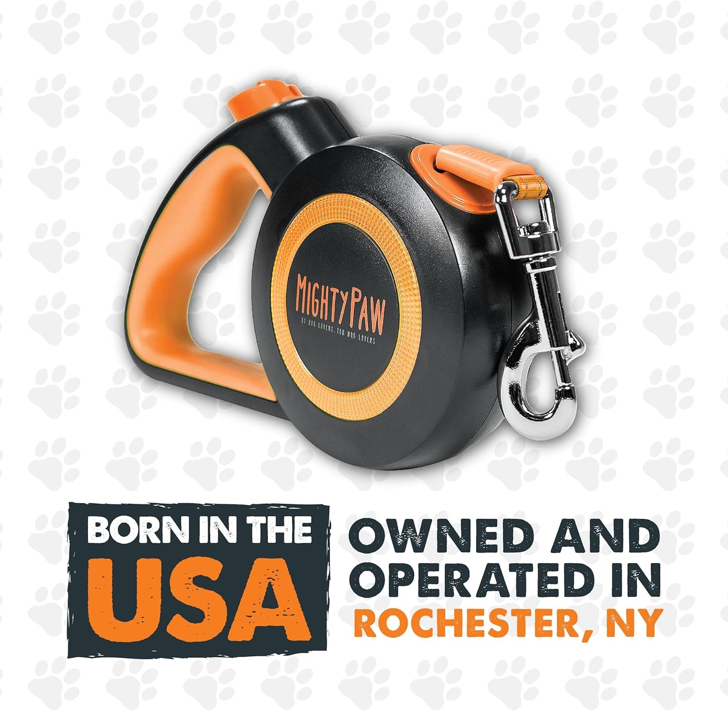 Retractable Dog Leash 2.0 | 16' Heavy Duty Reflective Nylon Tape Lead for Pets up to 0-50 Lbs. Tangle Free Design W/One Touch Quick-Lock Braking System & Anti-Slip Handle (Orange/Lite)