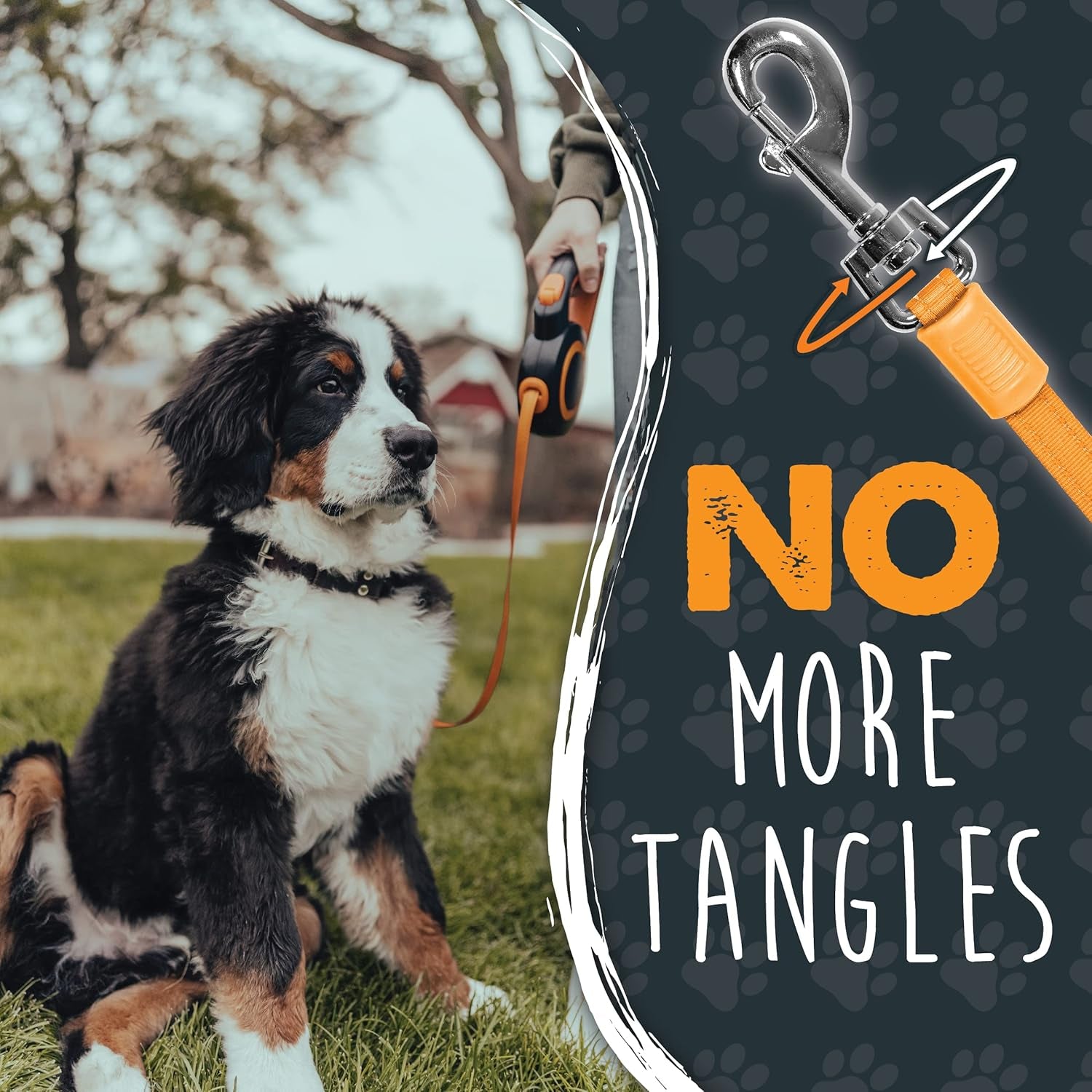 Retractable Dog Leash 2.0 | 16' Heavy Duty Reflective Nylon Tape Lead for Pets up to 0-50 Lbs. Tangle Free Design W/One Touch Quick-Lock Braking System & Anti-Slip Handle (Orange/Lite)