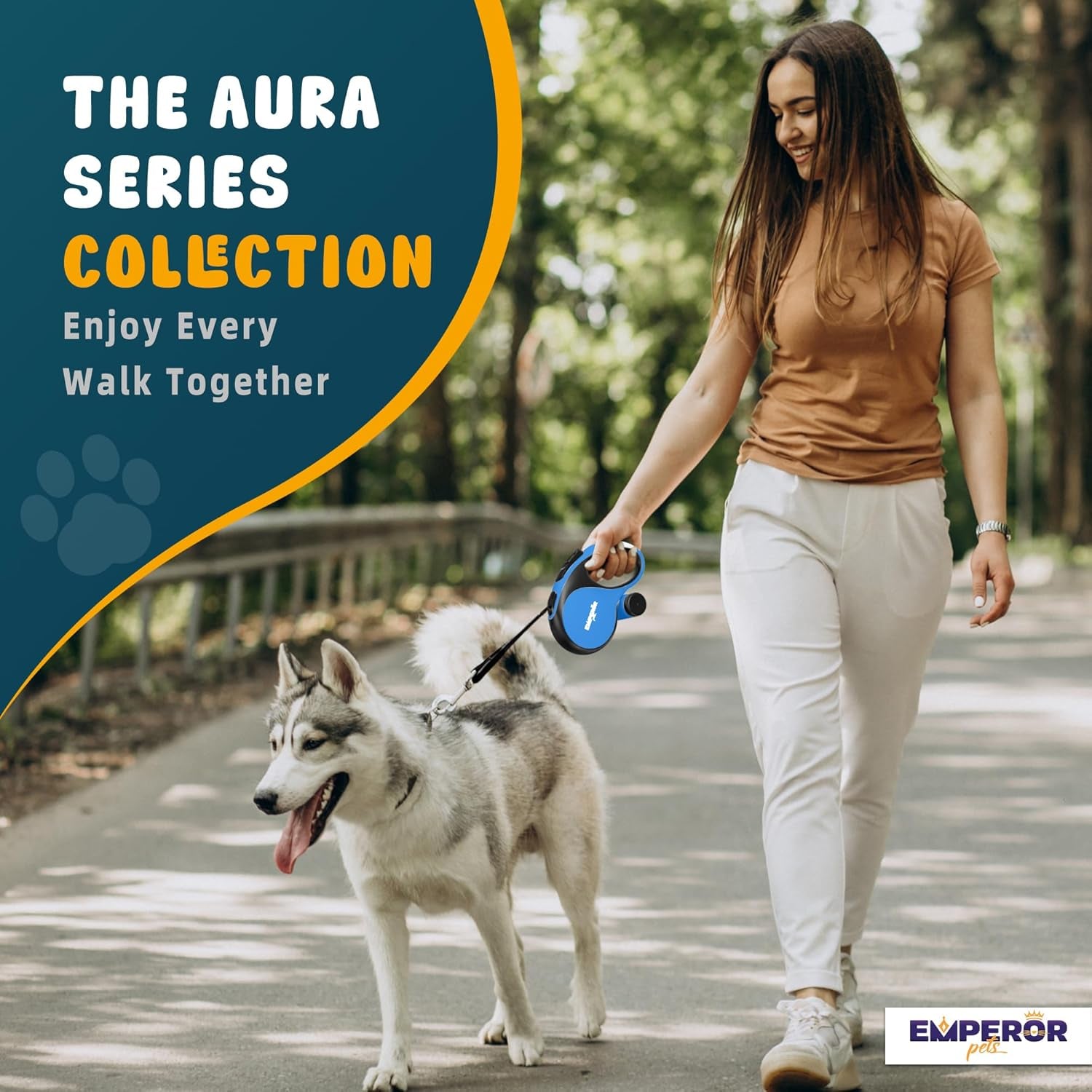 26 Ft Retractable Dog Leash Blue - Heavy Duty Retractable Pet Leash with Anti-Slip Grip for Medium to Large Dogs up to 110 Lbs -Aura BL26