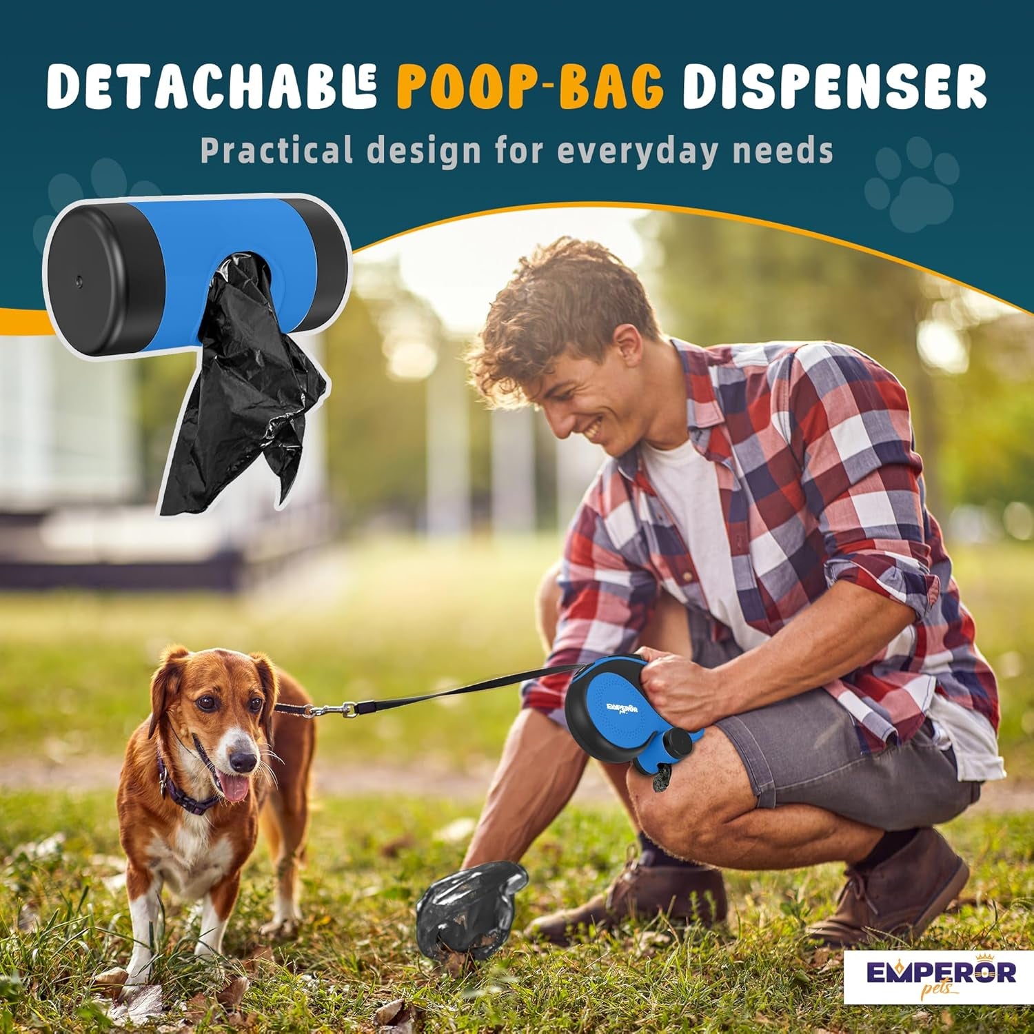 26 Ft Retractable Dog Leash Blue - Heavy Duty Retractable Pet Leash with Anti-Slip Grip for Medium to Large Dogs up to 110 Lbs -Aura BL26