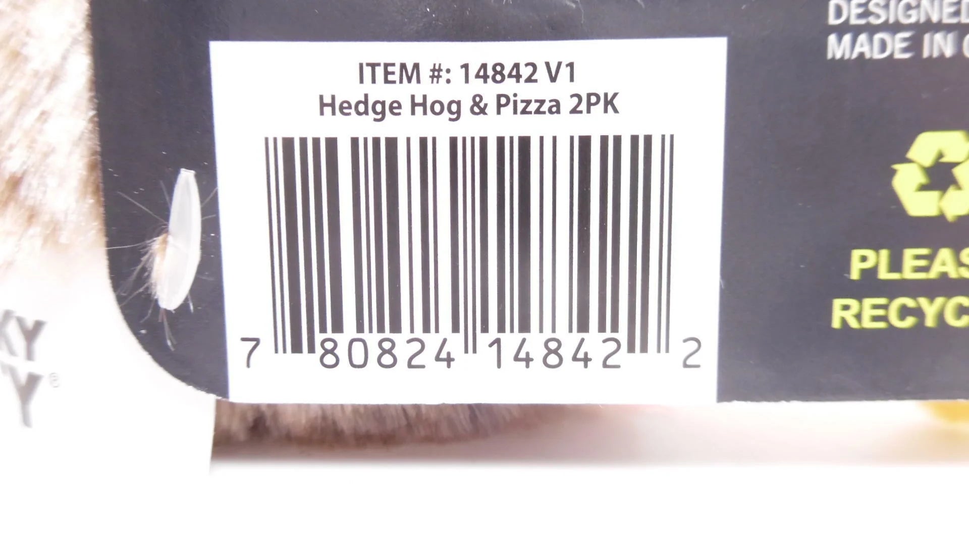2-Piece Plush & Crinkly Cat Toy Set with Hedgehog & Pizza, Brown (2 Pack)
